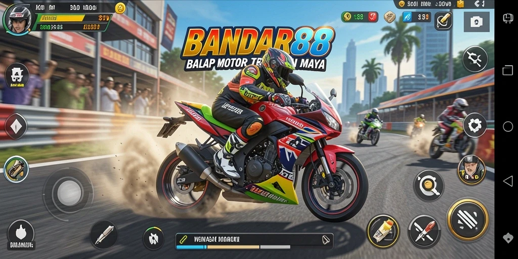 Tampilan menarik dari gameplay balap motor BANDAR88.