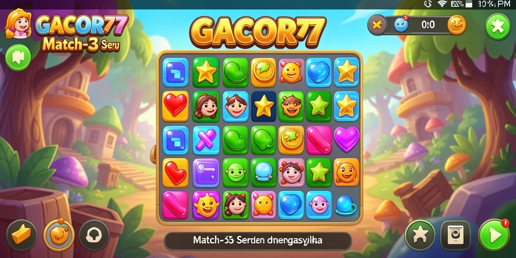 Tangkapan layar GACOR77 menampilkan gameplay Match-3 yang seru.