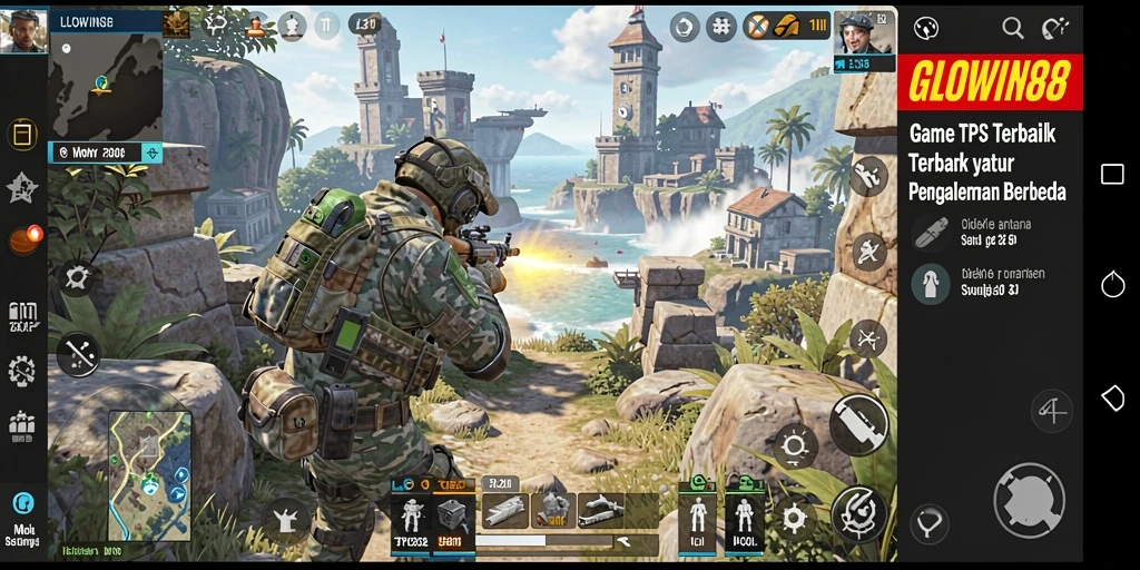 Screenshot gameplay seru di GLOWIN88 yang memperlihatkan aksi TPS.