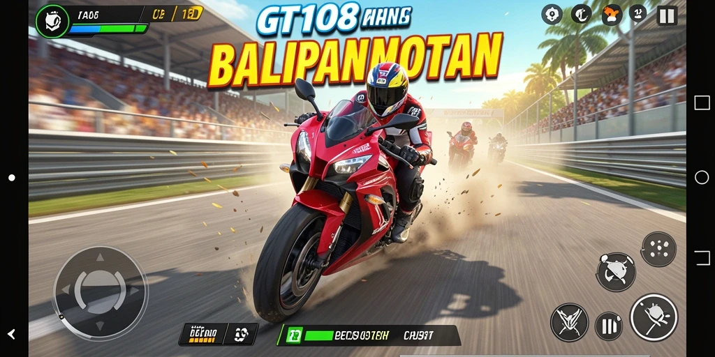 Tampilan gameplay balapan motor yang mendebarkan di GT108.