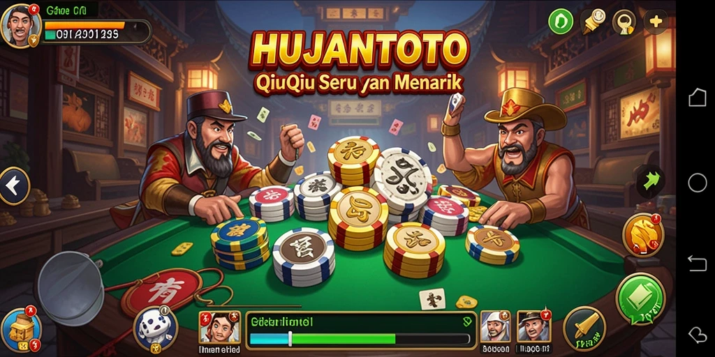 Tangkapan layar gameplay HUJANTOTO menampilkan kartu QiuQiu yang menegangkan.
