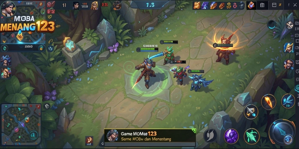 Tampilan gameplay menarik dari MENANG123 dengan aksi MOBA yang seru.
