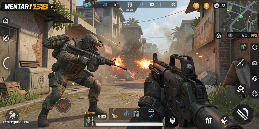 Screenshot gameplay MENTARI138 yang menunjukkan aksi tembak-menembak yang intens.