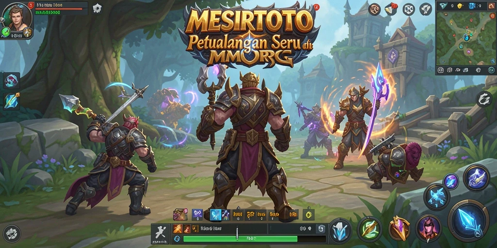Screenshot gameplay MESIRTOTO yang menunjukkan pertempuran epik di dunia MMORPG.