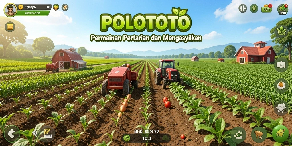 Tampilan gameplay POLOTOTO yang menarik dengan kebun yang subur.