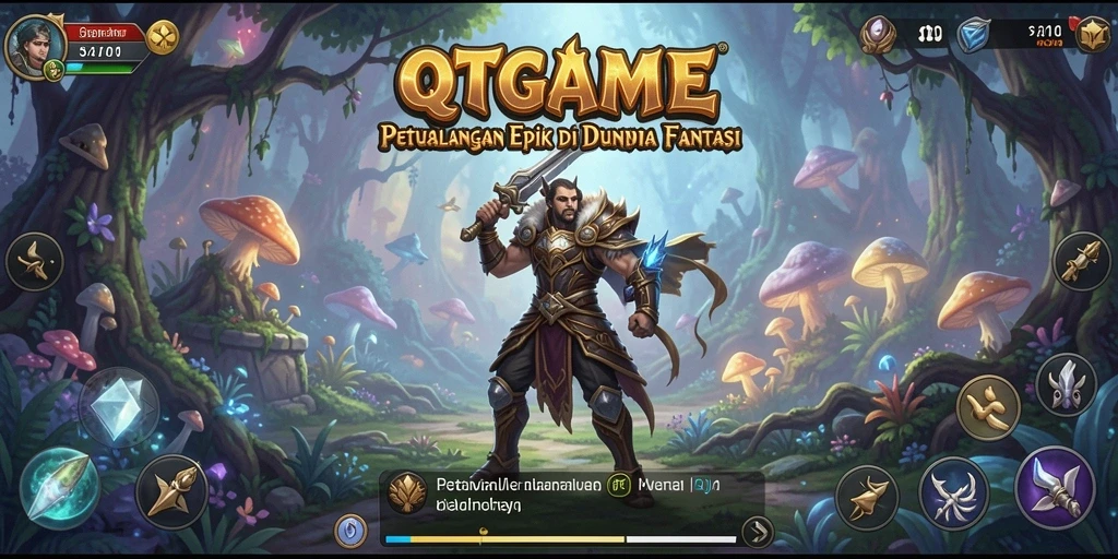 Tampilan aksi seru dalam QTGAME dengan karakter bertarung di dungeon