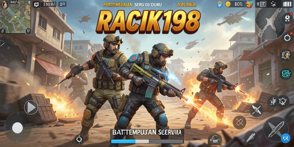 Screenshot menampilkan aksi seru gameplay Battle Royale di RACIK198.
